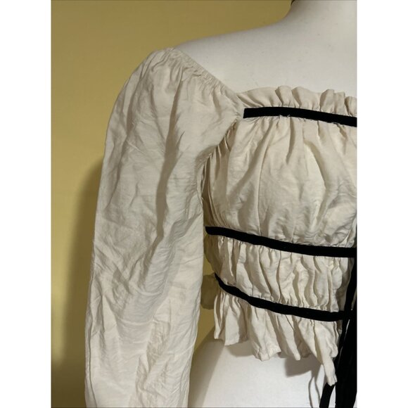 Thirty Thirty Milkmaid Puff Sleeve Smocked Crop Top Sz XS Coquette Peasant Boho - Picture 3 of 13